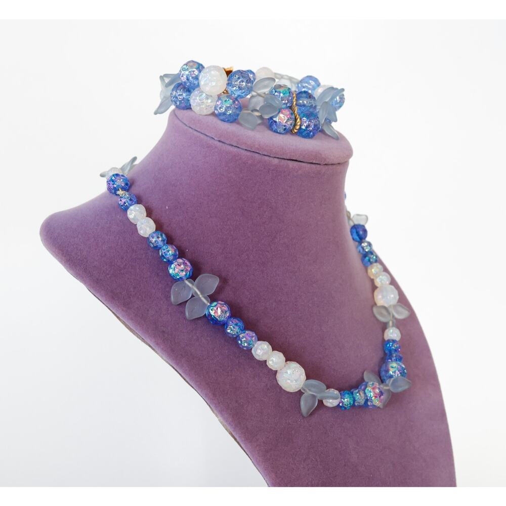 VTG Unsigned Schiaparelli Glass Bead Necklace Bracelet Set MCM 50s Celestial